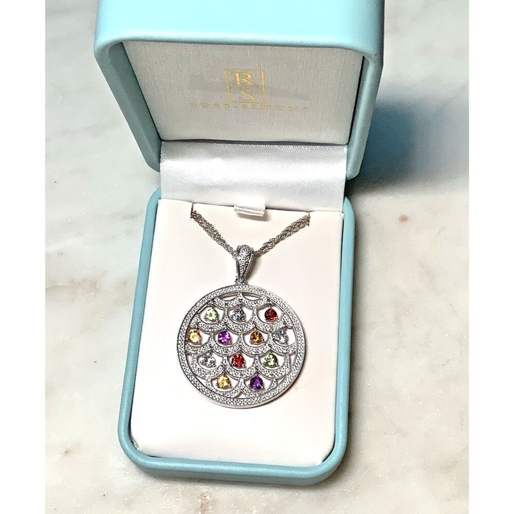 Ross Simons Necklace 3 Carats of Gemstones Diamonds Sterling Silver 925 Orig Box